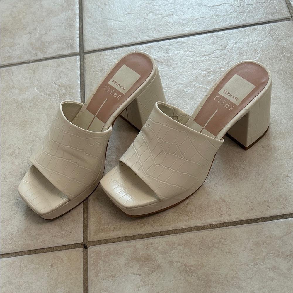 Dolce Vita Cream Croc-Embossed Mules